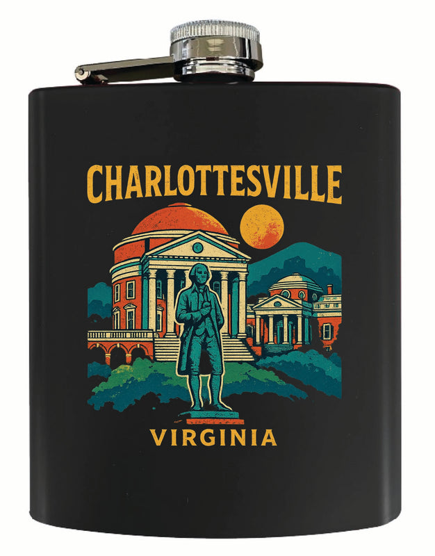 Charlottesville Virginia Vintage Design Souvenir 7 oz Steel Flask Matte Finish Black