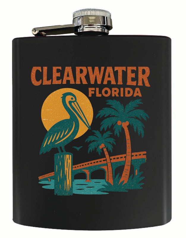 Clearwater Florida Vintage Design Souvenir 7 oz Steel Flask Matte Finish Black