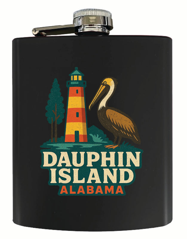 Dauphin Island Alabama Vintage Design Souvenir 7 oz Steel Flask Matte Finish Black