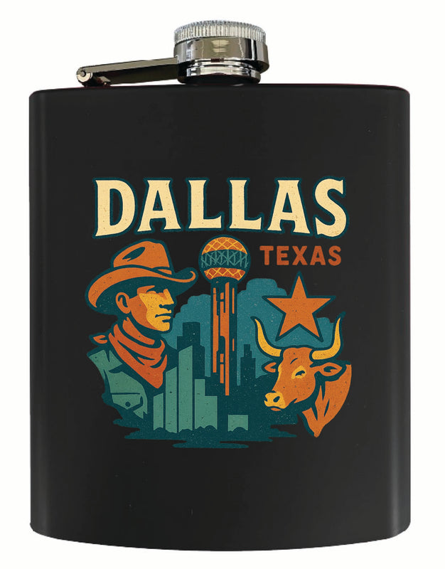 Dallas Texas Vintage Design Souvenir 7 oz Steel Flask Matte Finish Black