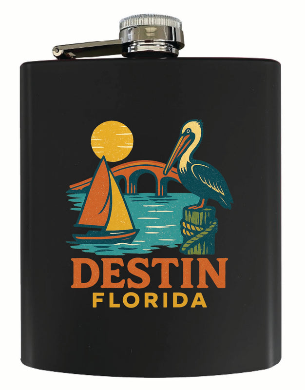 Destin Florida Vintage Design Souvenir 7 oz Steel Flask Matte Finish Black