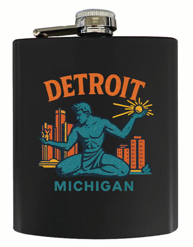 Detroit Michigan Vintage Design Souvenir 7 oz Steel Flask Matte Finish Black