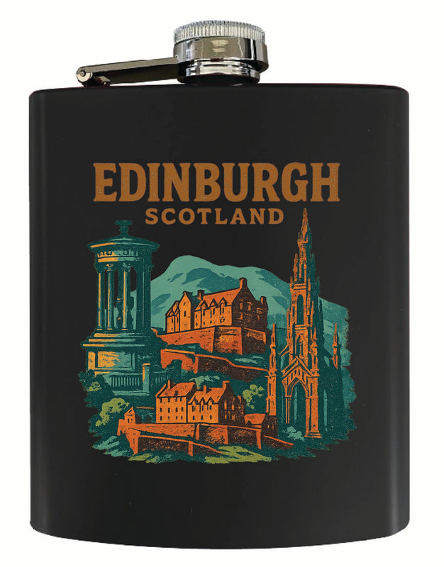 Edinburgh Scotland Vintage Design Souvenir 7 oz Steel Flask Matte Finish Black
