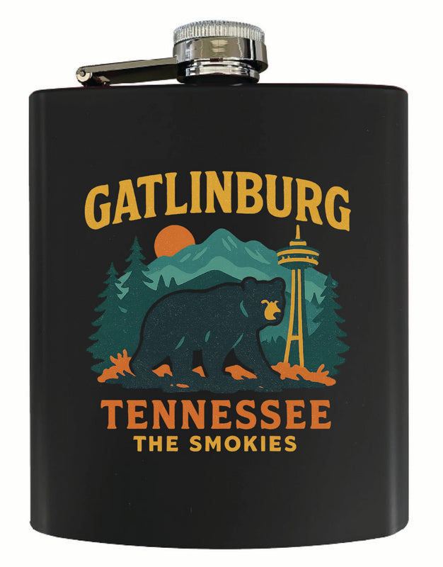 Gatlinburg Tennessee Vintage Design Souvenir 7 oz Steel Flask Matte Finish Black