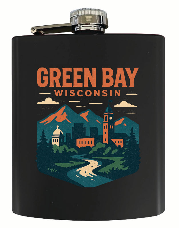 Green Bay Wisconsin Vintage Design Souvenir 7 oz Steel Flask Matte Finish Black