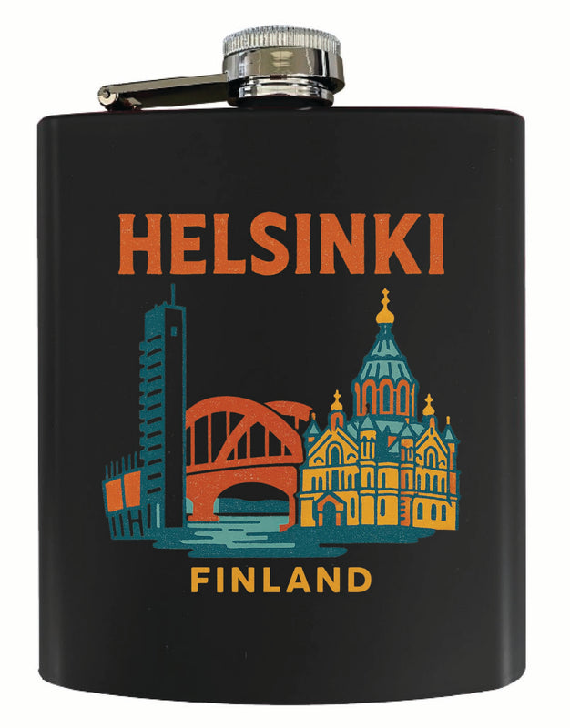 Helsinki Finland Vintage Design Souvenir 7 oz Steel Flask Matte Finish Black