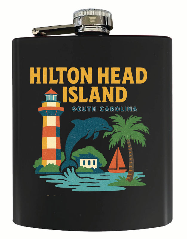 Hilton Head Island South Carolina Vintage Design Souvenir 7 oz Steel Flask Matte Finish Black