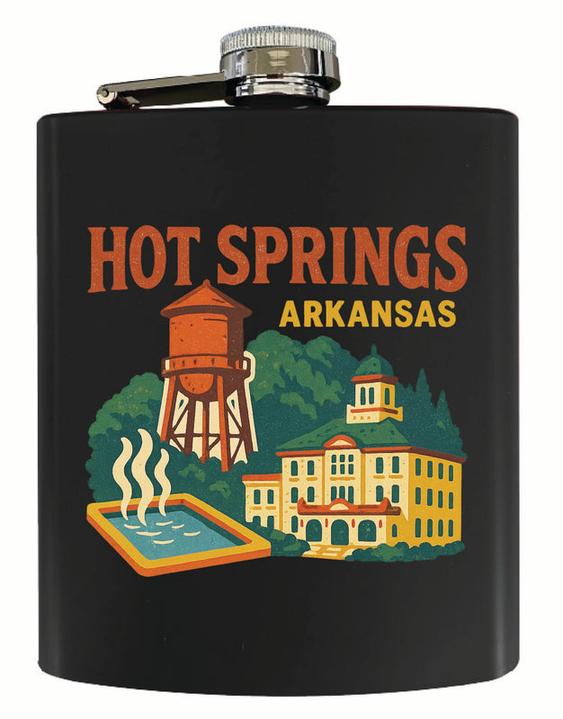 Hot Springs Arkansas Vintage Design Souvenir 7 oz Steel Flask Matte Finish Black