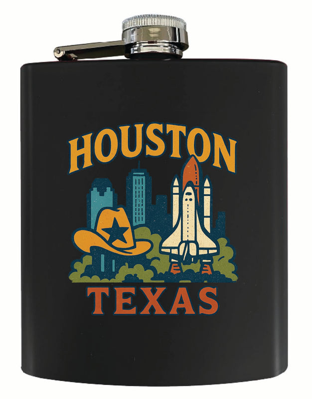 Houston Texas Vintage Design Souvenir 7 oz Steel Flask Matte Finish Black