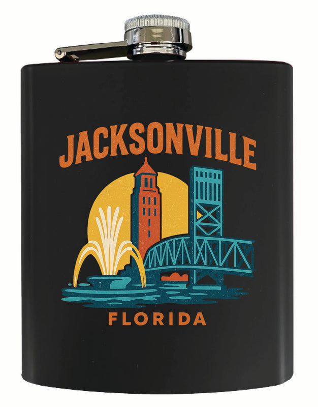Jacksonville Florida Vintage Design Souvenir 7 oz Steel Flask Matte Finish Black
