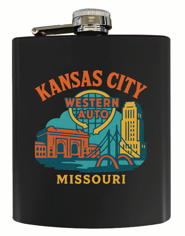 Kansas City Missouri Vintage Design Souvenir 7 oz Steel Flask Matte Finish Black