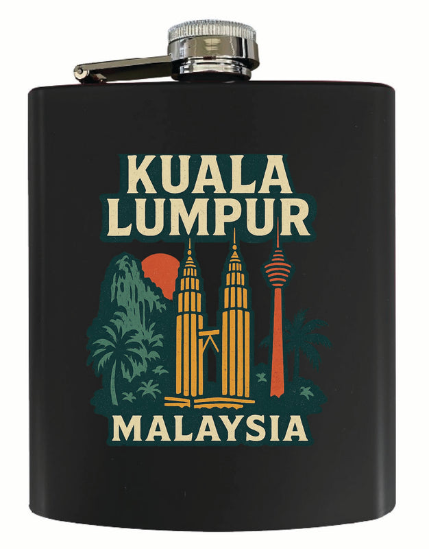 Kuala Lumpur Malaysia Vintage Design Souvenir 7 oz Steel Flask Matte Finish Black