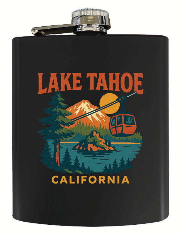 Lake Tahoe California Vintage Design Souvenir 7 oz Steel Flask Matte Finish Black
