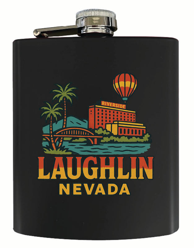 Laughlin Nevada Vintage Design Souvenir 7 oz Steel Flask Matte Finish Black