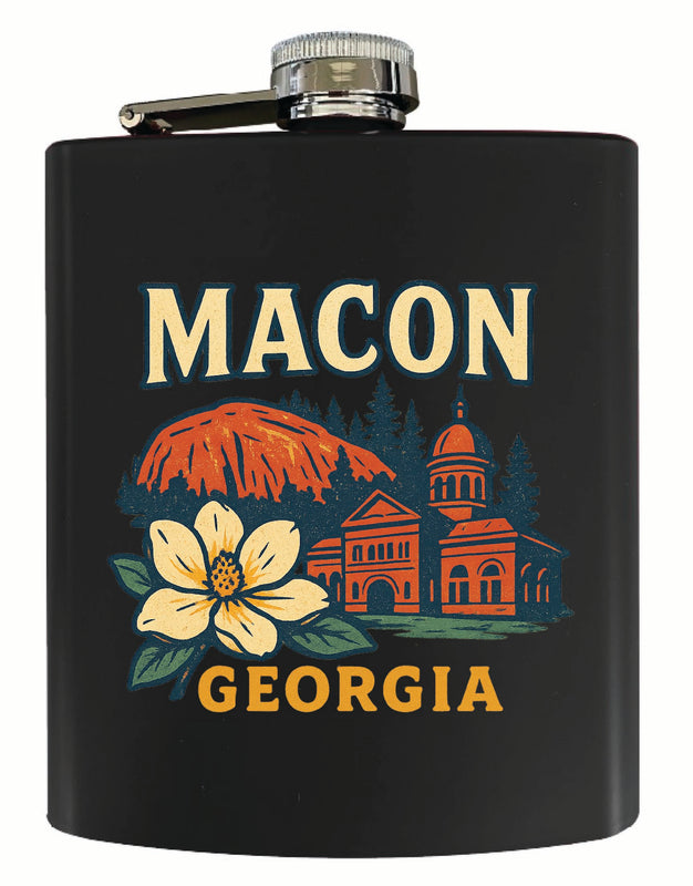 Macon Georgia Vintage Design Souvenir 7 oz Steel Flask Matte Finish Black
