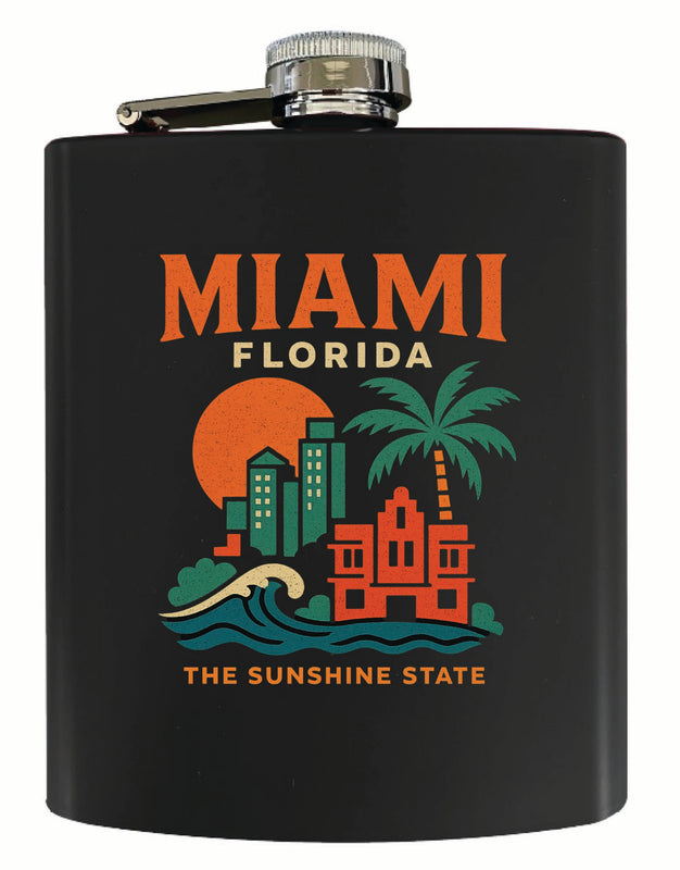 Miami Florida Vintage Design Souvenir 7 oz Steel Flask Matte Finish Black