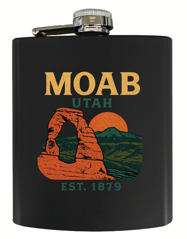 Moab Utah Vintage Design Souvenir 7 oz Steel Flask Matte Finish Black