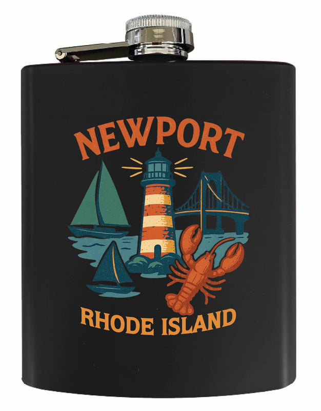 Newport Rhode Island Vintage Design Souvenir 7 oz Steel Flask Matte Finish Black