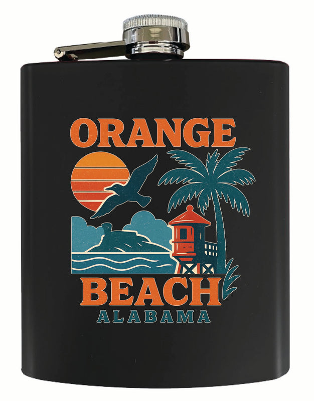 Orange Beach Alabama Vintage Design Souvenir 7 oz Steel Flask Matte Finish Black