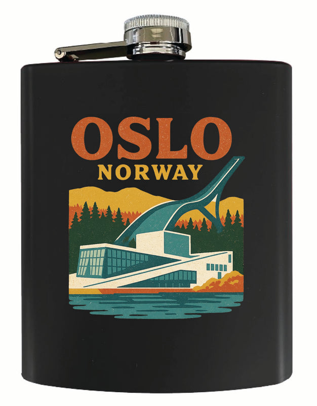 Oslo Norway Vintage Design Souvenir 7 oz Steel Flask Matte Finish Black