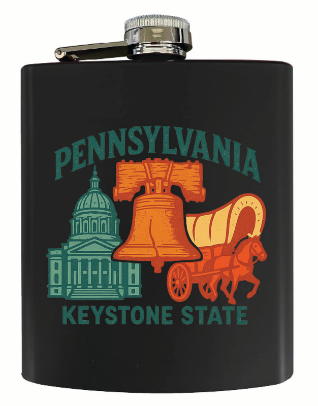 Pennsylvania Vintage Design Souvenir 7 oz Steel Flask Matte Finish Black