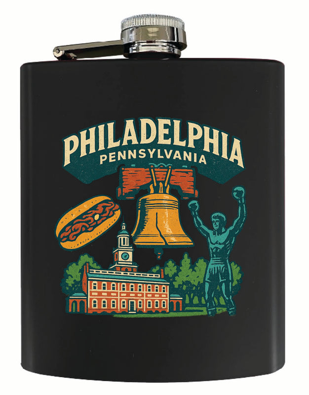 Philadelphia Pennsylvania Vintage Design Souvenir 7 oz Steel Flask Matte Finish Black