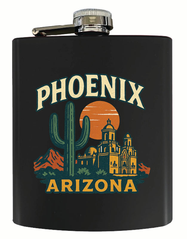 Phoenix Arizona Vintage Design Souvenir 7 oz Steel Flask Matte Finish Black