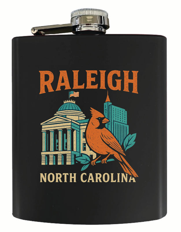 Raleigh North Carolina Vintage Design Souvenir 7 oz Steel Flask Matte Finish Black