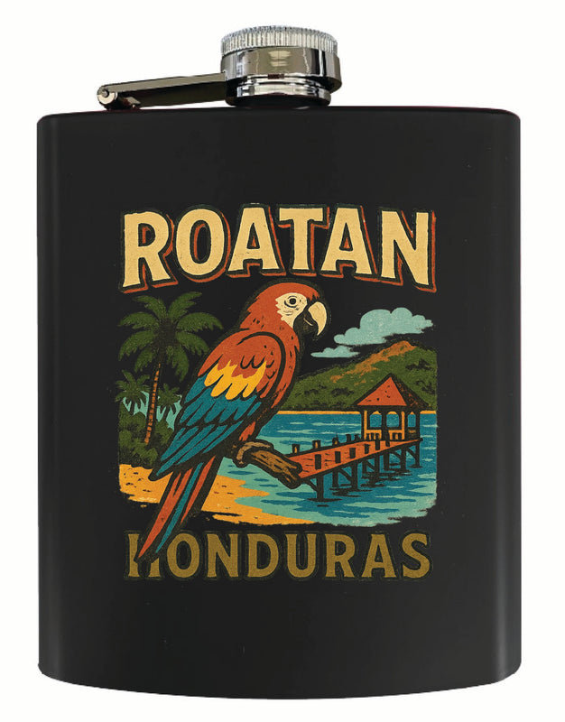 Roatan Honduras Vintage Design Souvenir 7 oz Steel Flask Matte Finish Black