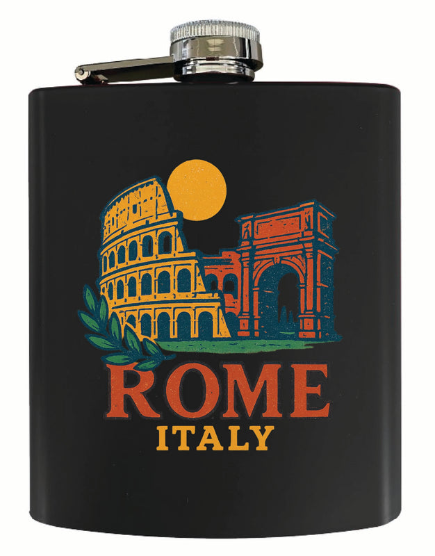 Rome Italy Vintage Design Souvenir 7 oz Steel Flask Matte Finish Black