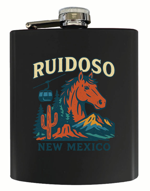 Ruidoso New Mexico Vintage Design Souvenir 7 oz Steel Flask Matte Finish Black