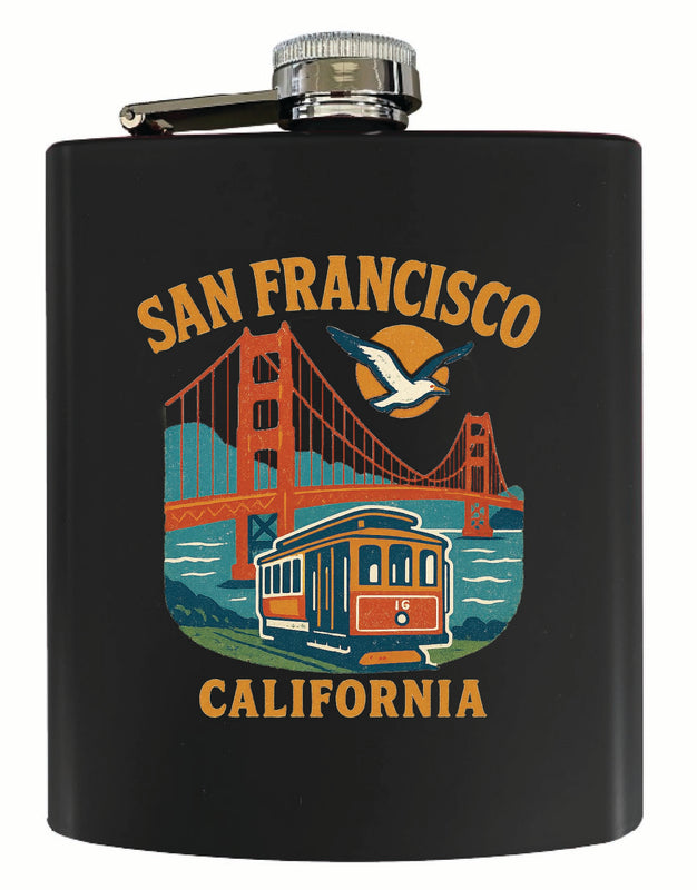 San Francisco California Vintage Design Souvenir 7 oz Steel Flask Matte Finish Black