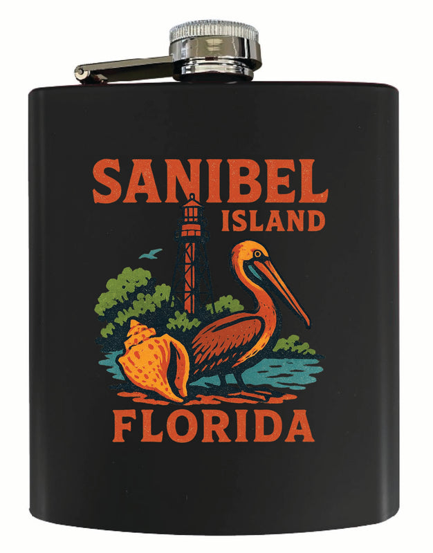 Sanibel Island Florida Vintage Design Souvenir 7 oz Steel Flask Matte Finish Black