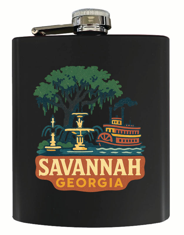 Savannah Georgia Vintage Design Souvenir 7 oz Steel Flask Matte Finish Black