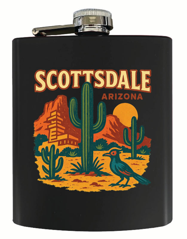 Scottsdale Arizona Vintage Design Souvenir 7 oz Steel Flask Matte Finish Black