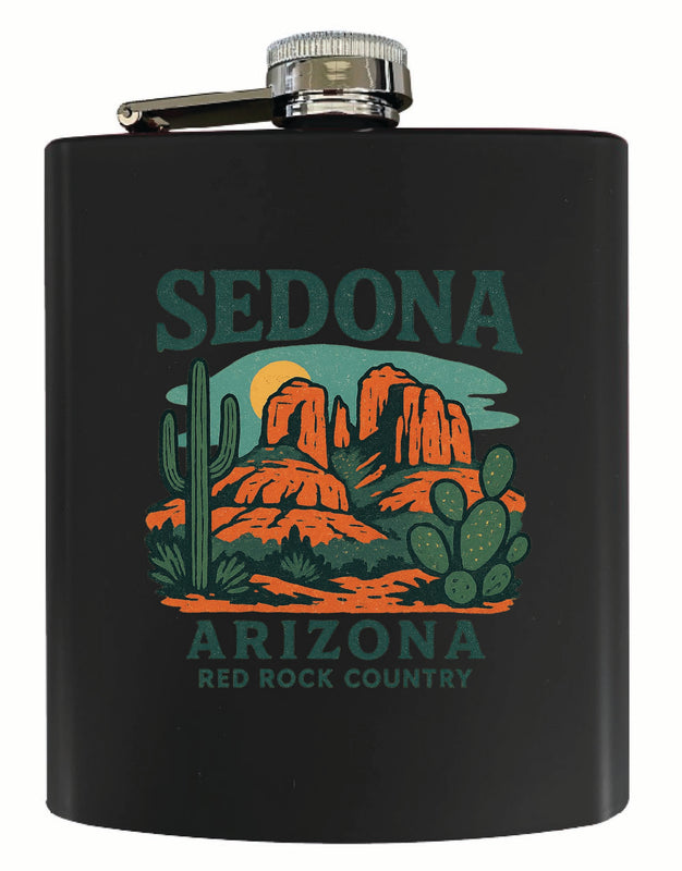 Sedona Arizona Vintage Design Souvenir 7 oz Steel Flask Matte Finish Black
