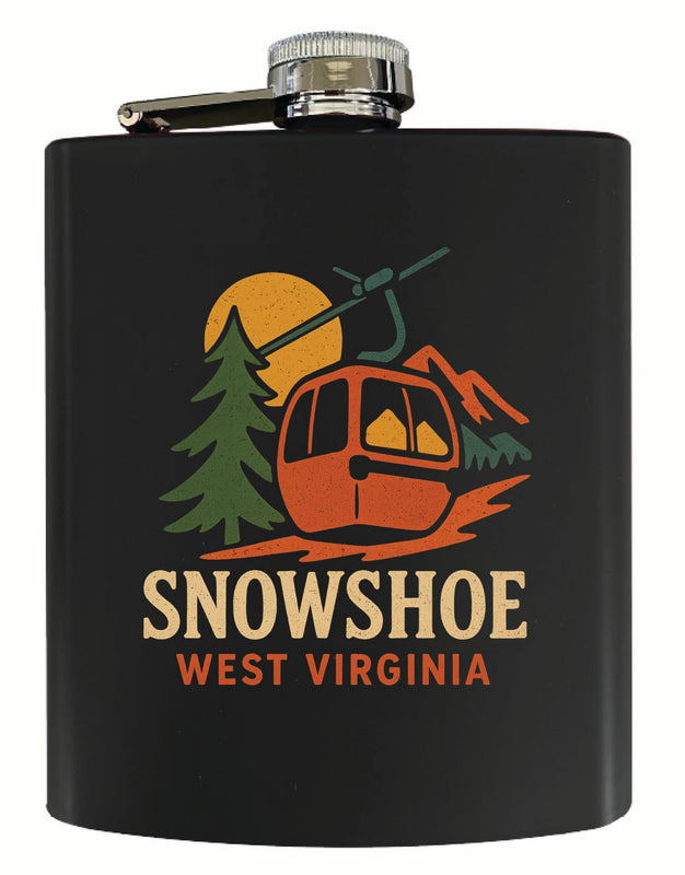 Snowshoe West Virginia Vintage Design Souvenir 7 oz Steel Flask Matte Finish Black