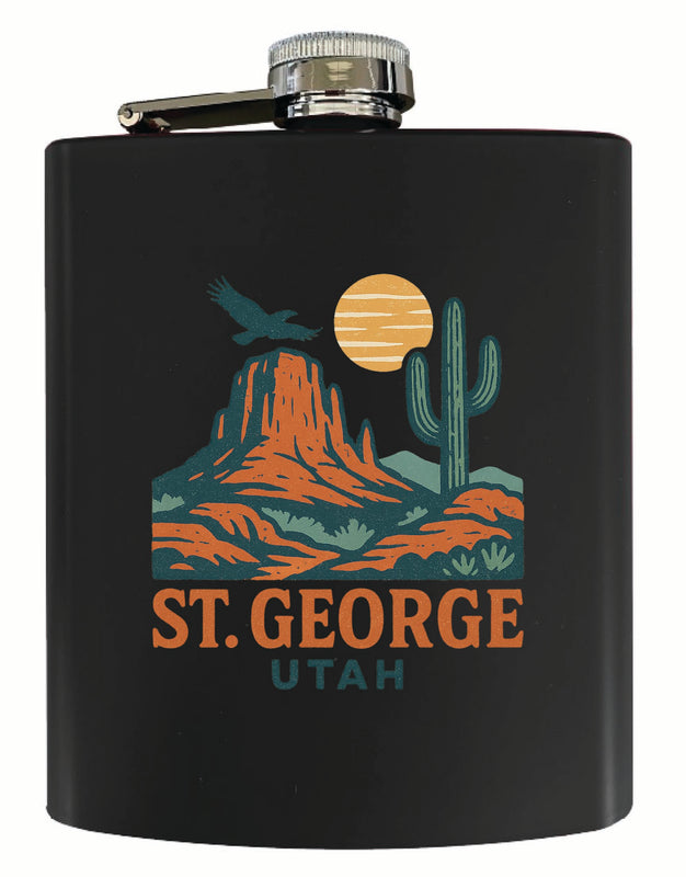 St. George Utah Vintage Design Souvenir 7 oz Steel Flask Matte Finish Black