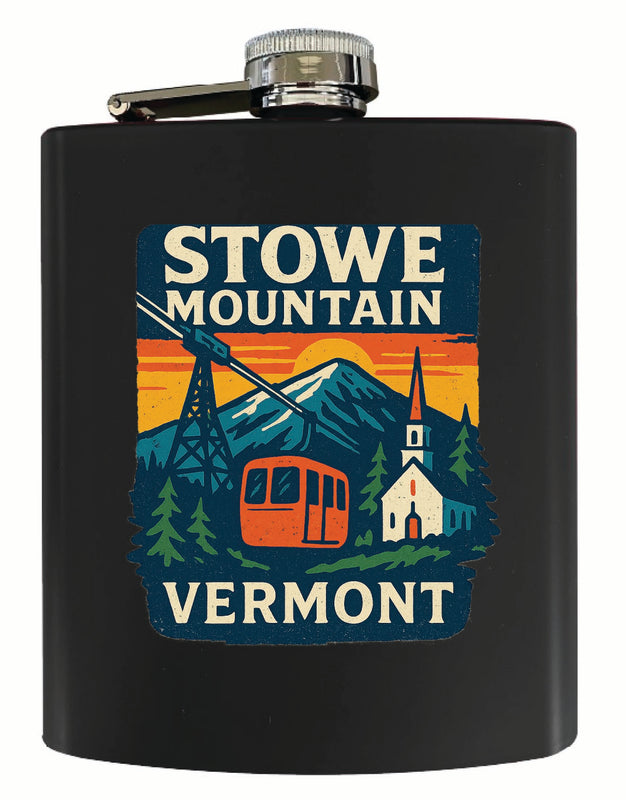 Stowe Mountain Vermont Vintage Design Souvenir 7 oz Steel Flask Matte Finish Black