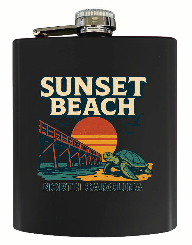 Sunset Beach North Carolina Vintage Design Souvenir 7 oz Steel Flask Matte Finish Black