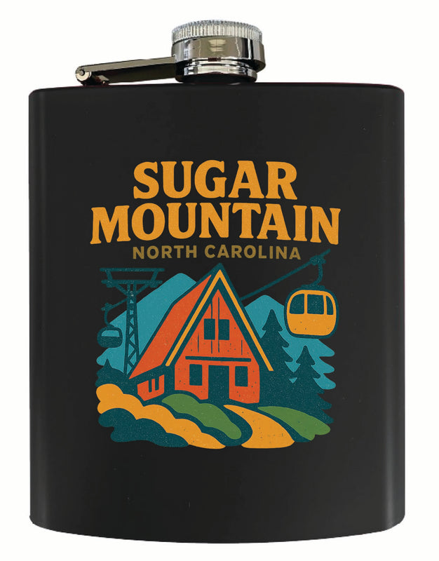 Sugar Mountain North Carolina Vintage Design Souvenir 7 oz Steel Flask Matte Finish Black
