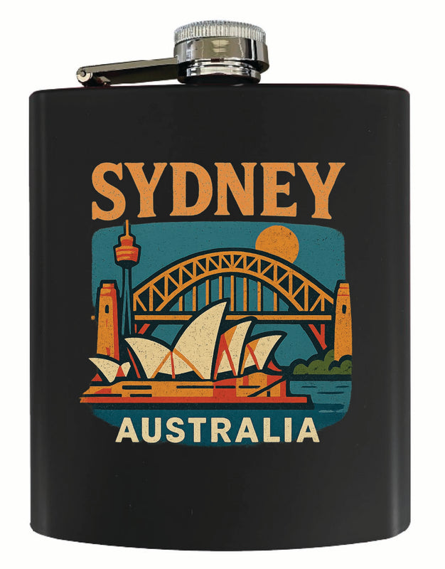 Sydney Australia Vintage Design Souvenir 7 oz Steel Flask Matte Finish Black