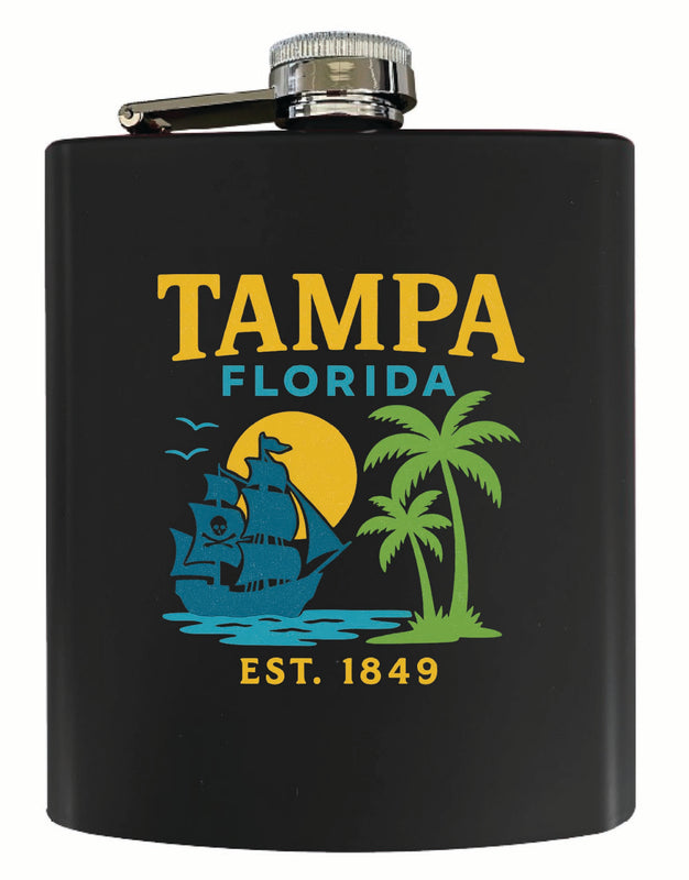Tampa Florida Vintage Design Souvenir 7 oz Steel Flask Matte Finish Black