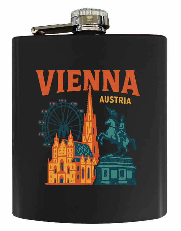Vienna Austria Vintage Design Souvenir 7 oz Steel Flask Matte Finish Black