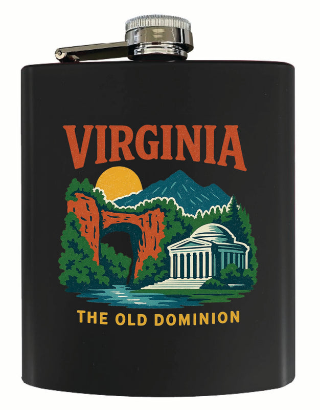 Virginia Vintage Design Souvenir 7 oz Steel Flask Matte Finish Black
