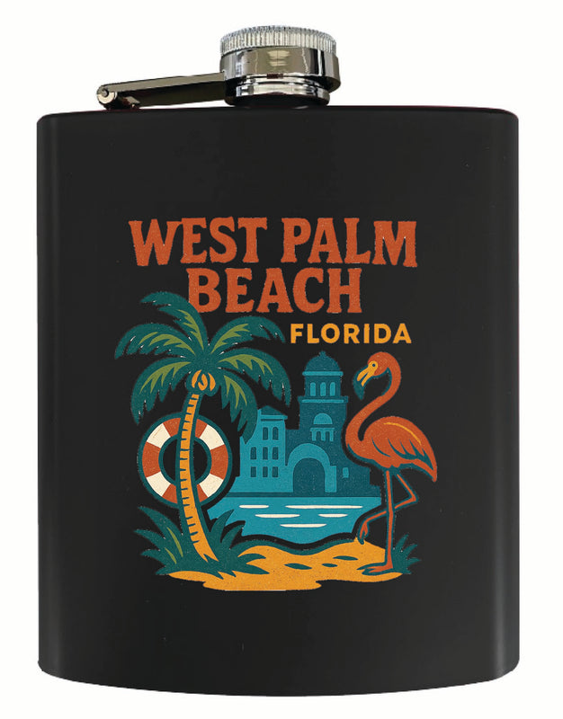 West Palm Beach Florida Vintage Design Souvenir 7 oz Steel Flask Matte Finish Black