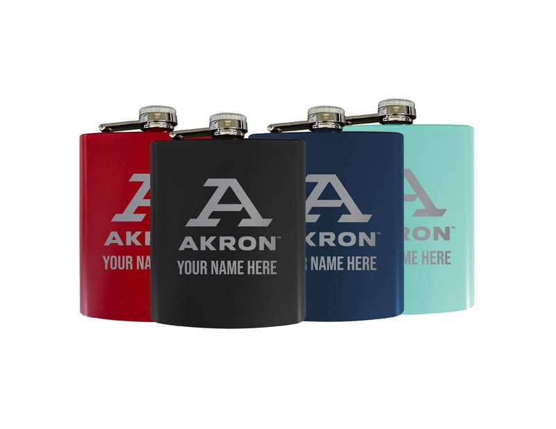 Akron Zips Customizable 7 oz Engraved Steel Flask Matte Finish Officially Licensed - Choice of Color