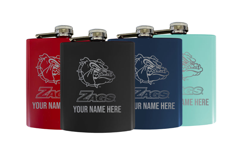Gonzaga Bulldogs Customizable 7 oz Engraved Steel Flask Matte Finish Officially Licensed - Choice of Color