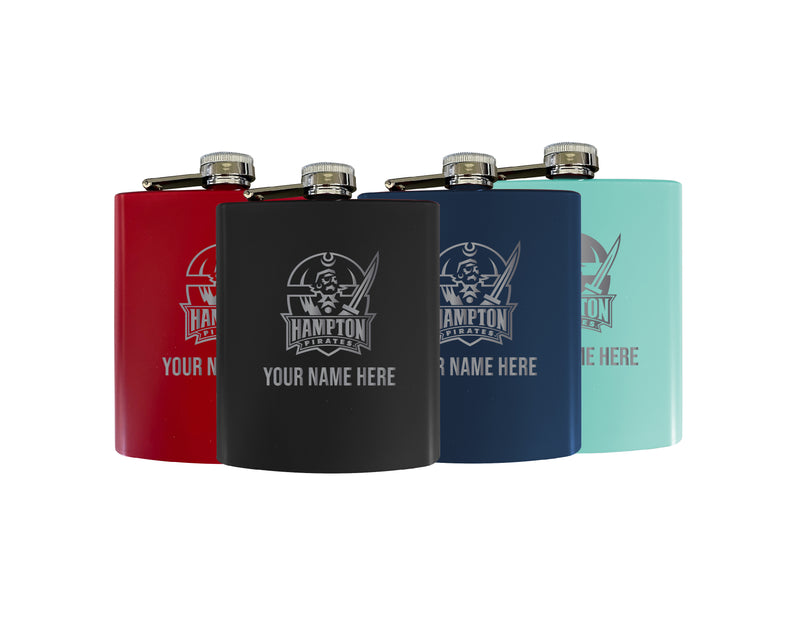 Hampton University Customizable 7 oz Engraved Steel Flask Matte Finish Officially Licensed - Choice of Color
