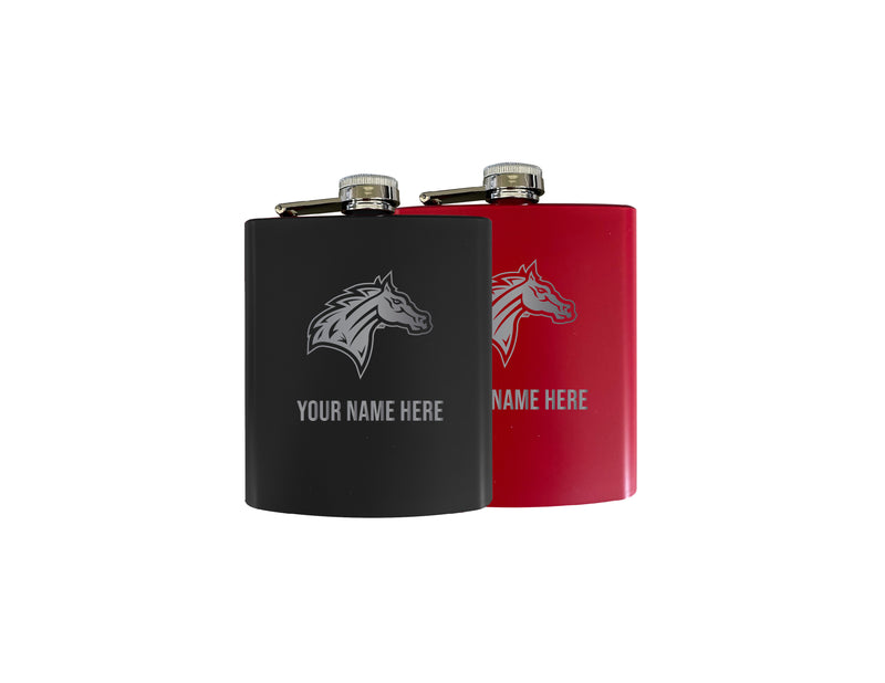 Rider University Broncs Customizable 7 oz Engraved Steel Flask Matte Finish Officially Licensed - Choice of Color